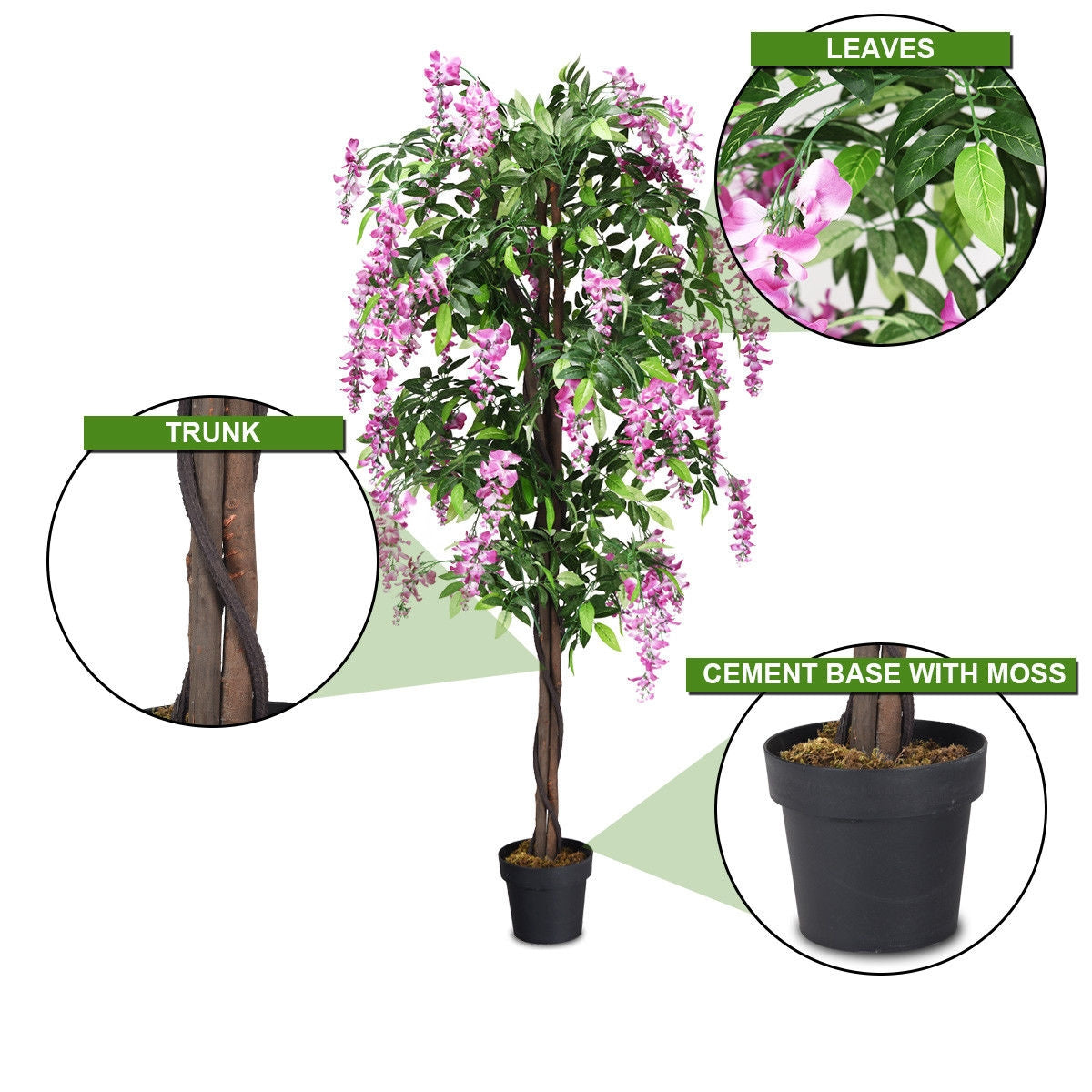 Artificial Wisteria Silk Tree - 6 Feet Indoor-Outdoor with Adjustable Branches - Variation of THIS listing