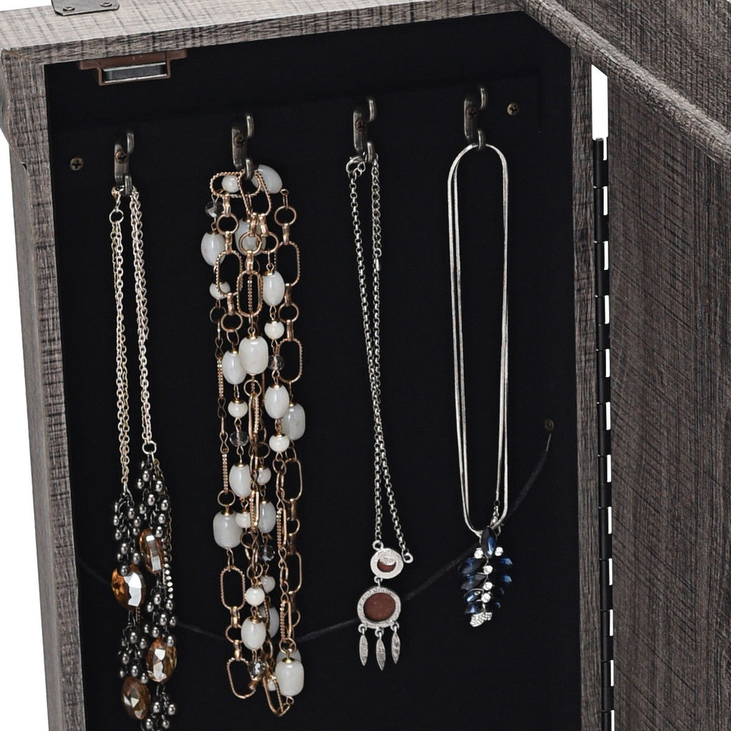 Standing Jewelry Cabinet with Mirror, 5 Drawers – Gray