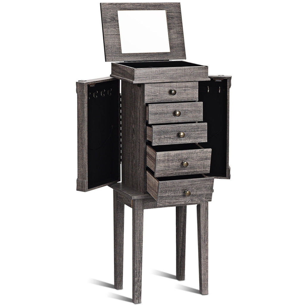 Standing Jewelry Armoire with Mirror - 4 Drawers & 2 Doors, White