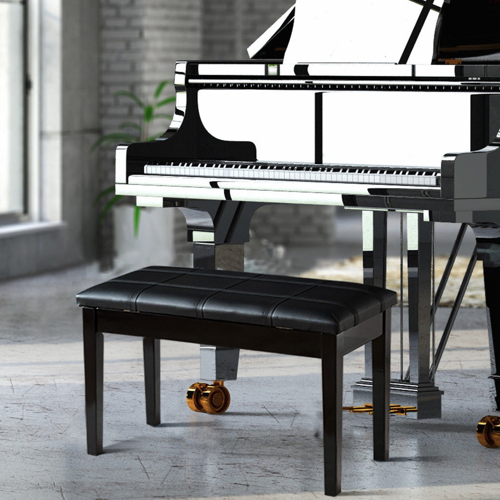 Piano Keyboard Bench with Storage, PU Leather - Black