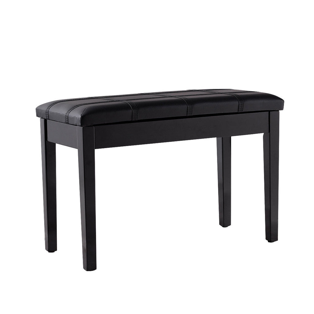 Solid Wood PU Leather Piano Bench with Storage - Black