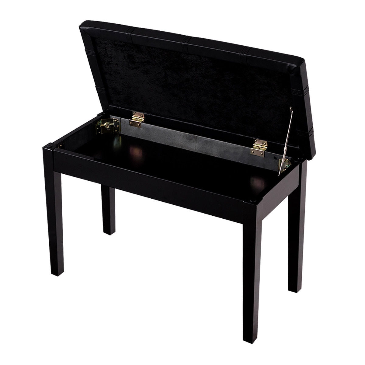 Piano Keyboard Bench with Storage, PU Leather - Black