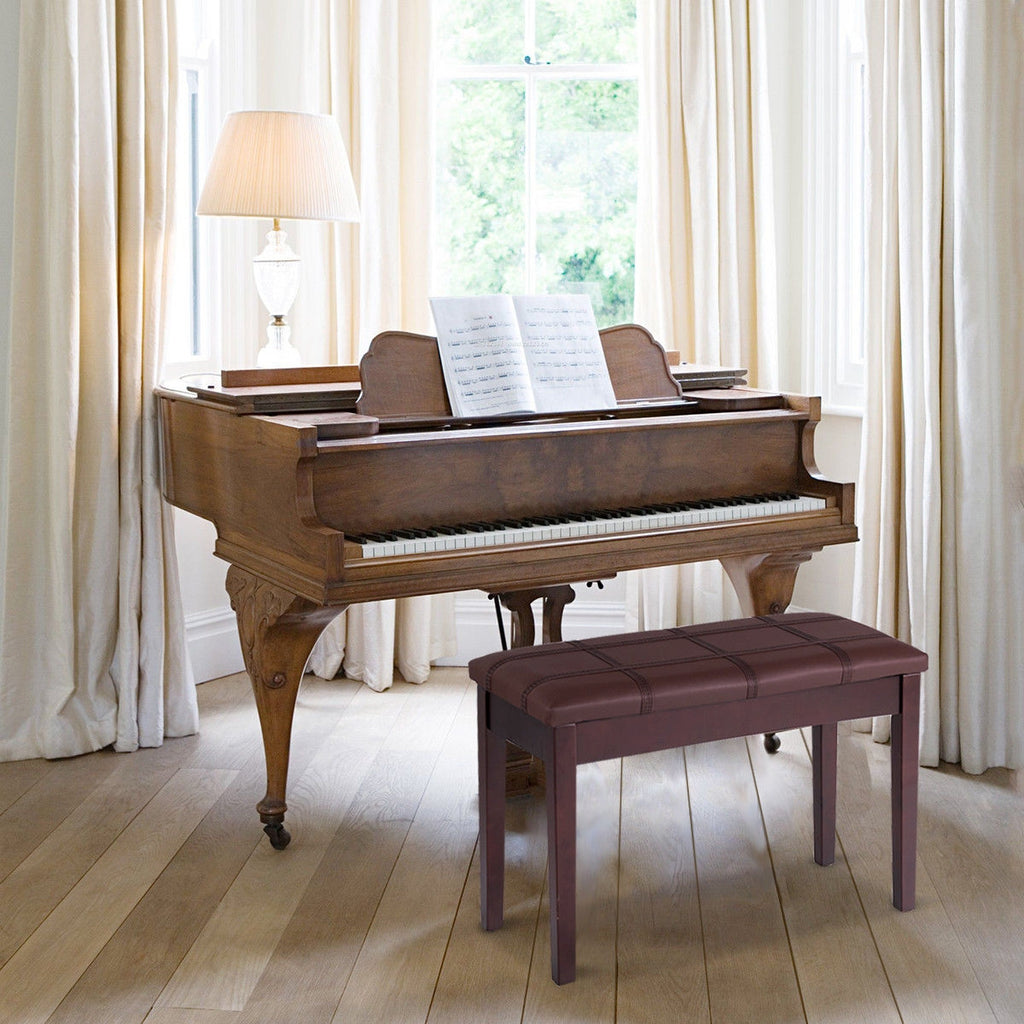 Piano Keyboard Bench with Storage, PU Leather - Black