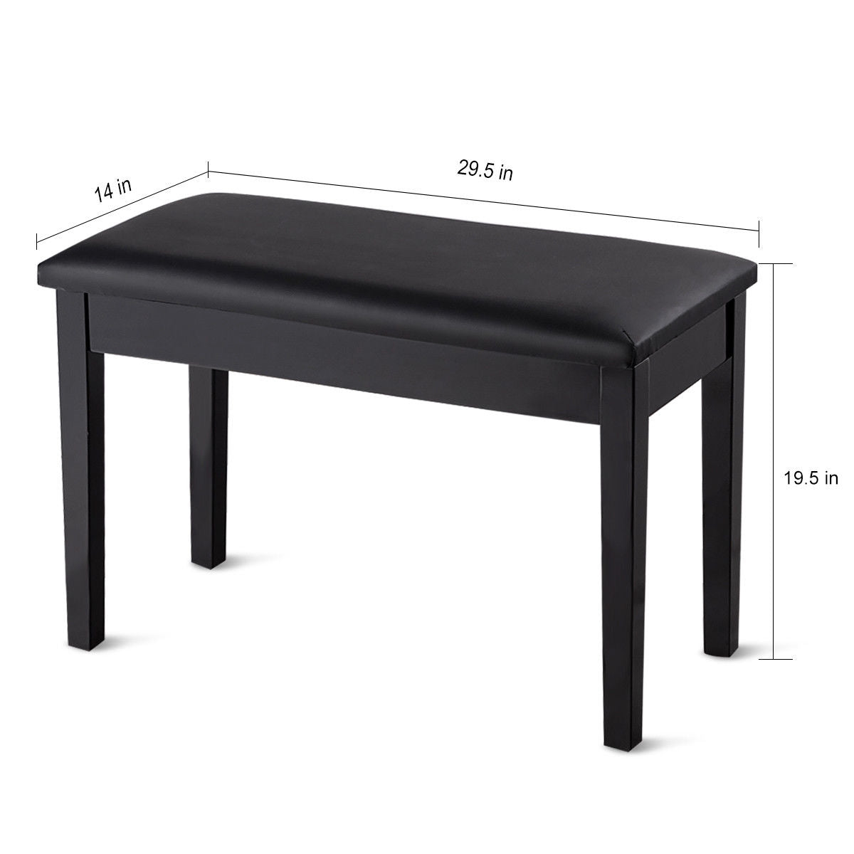 Piano Bench with Storage, Black - Padded Keyboard Seat