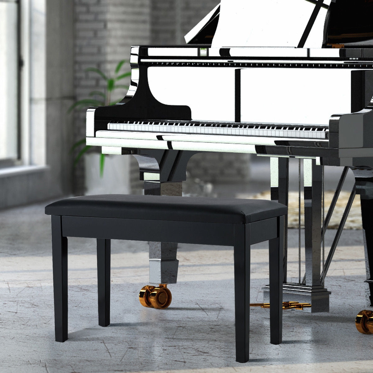 Piano Bench with Storage, Black - Padded Keyboard Seat