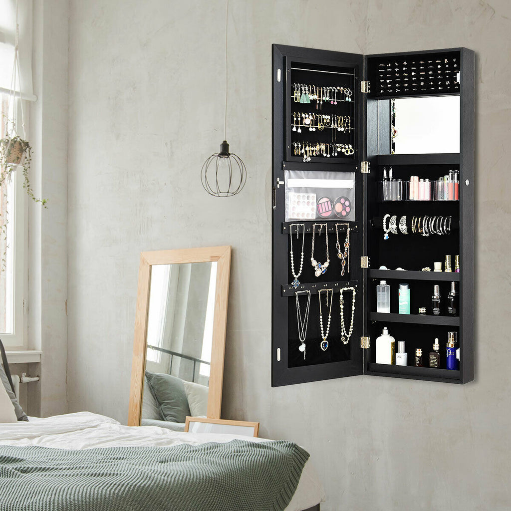 Mirrored Jewelry Armoire with LED Lights - Rustic Brown