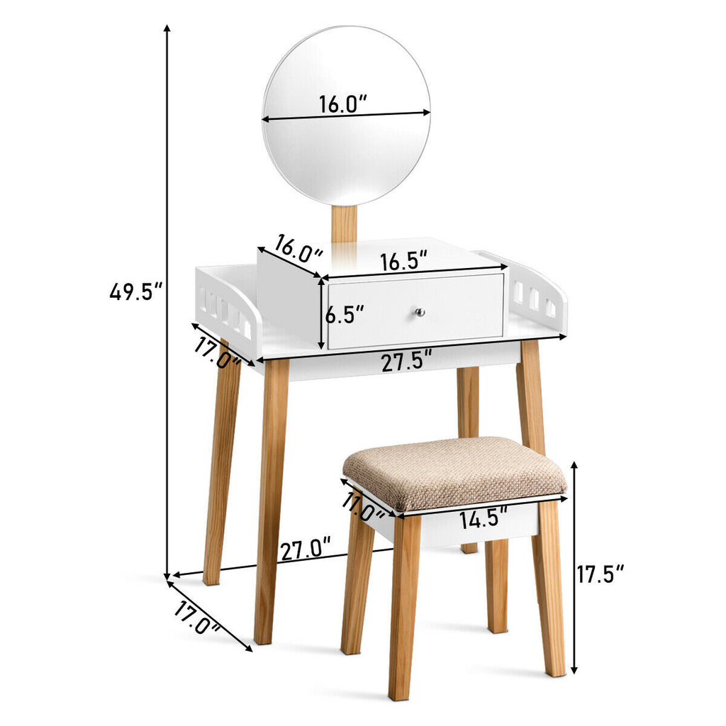 Wooden Makeup Dressing Table with Mirror & Drawer