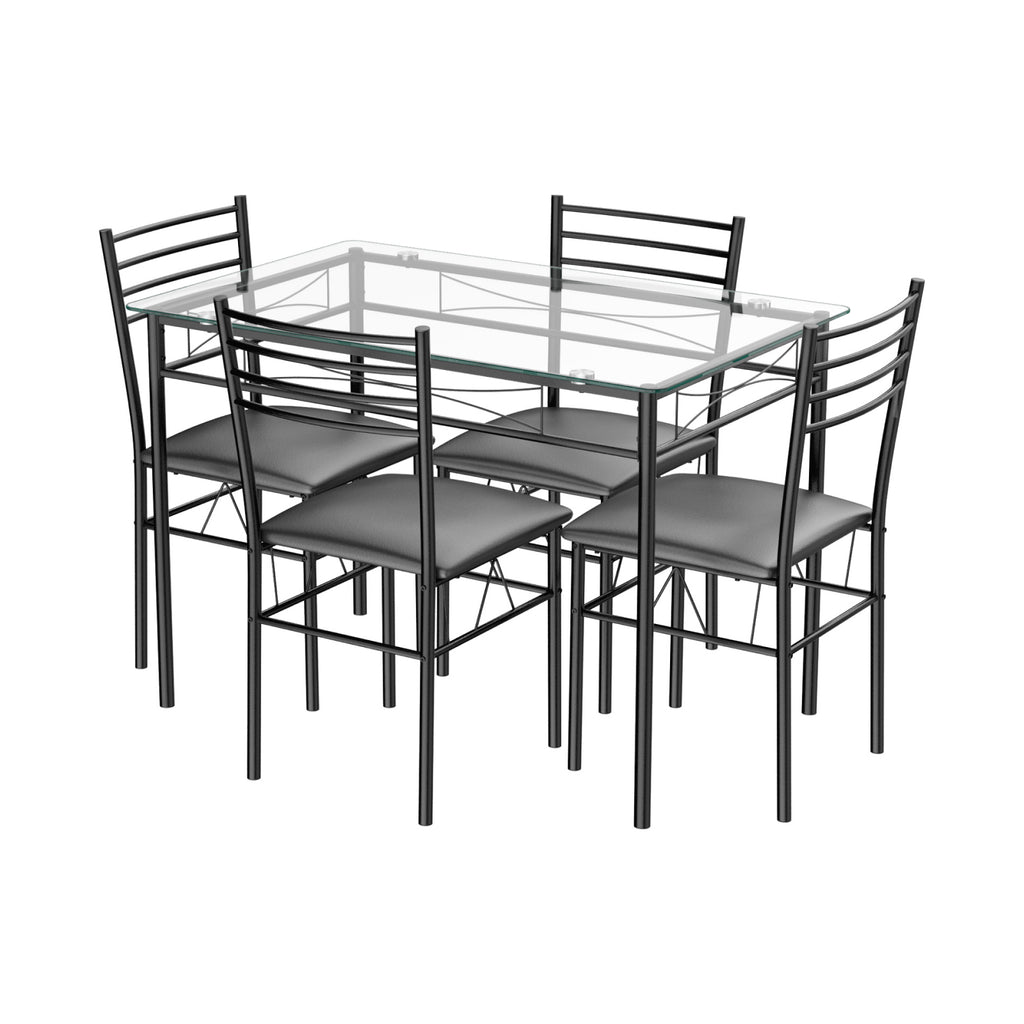 5-Piece Dining Set with Tempered Glass Top Table and 4 Upholstered Chairs