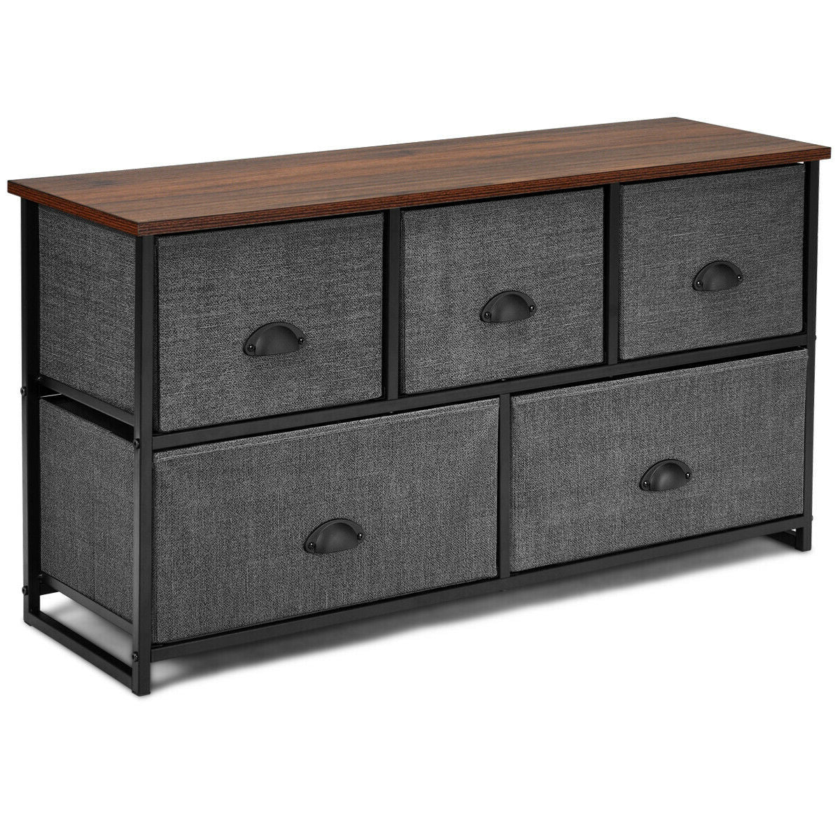 5-Drawer Storage Tower with Foldable Fabric Cubes - Black