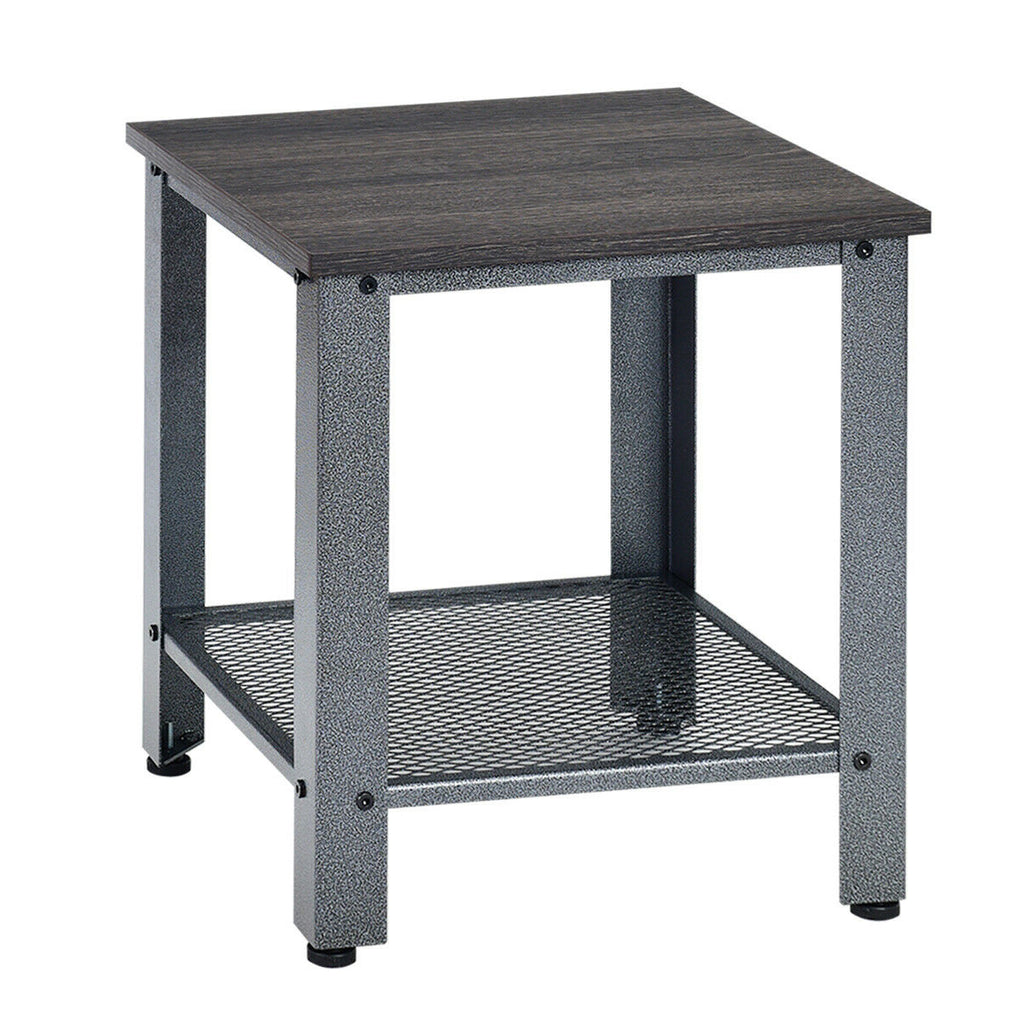 Square Side Table with Storage Shelf, Brown