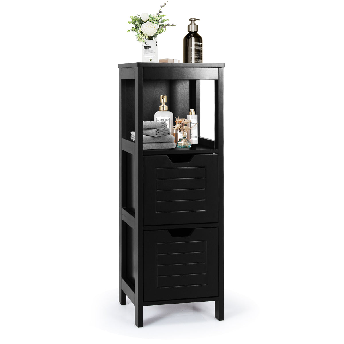 35 Inch Bathroom Storage Cabinet with Drawers - Black