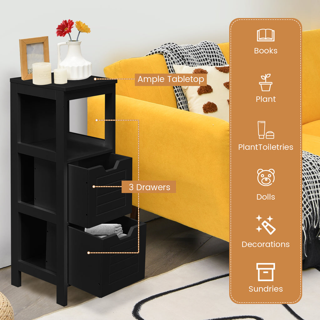 35 Inch Bathroom Storage Cabinet with Drawers - Black