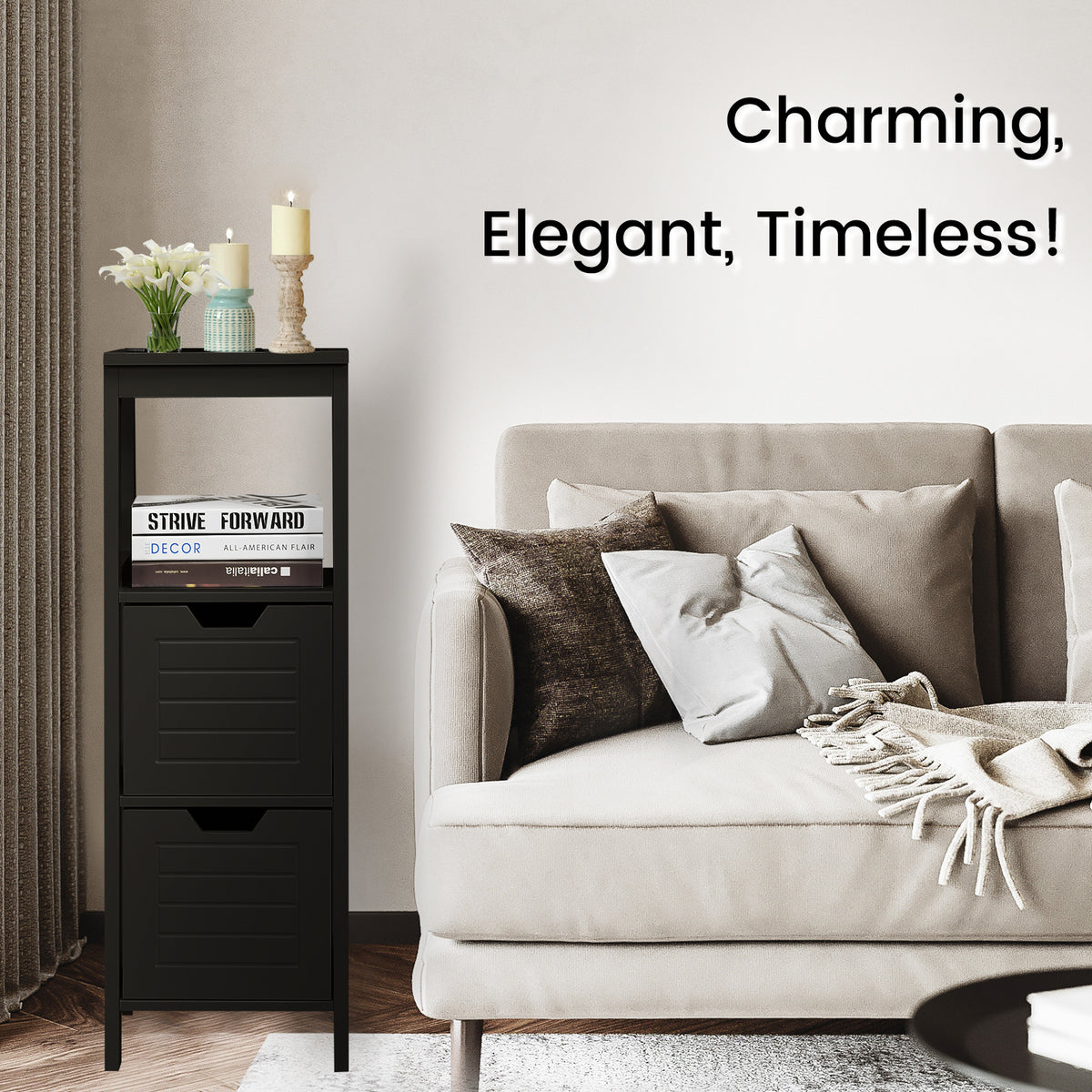 35 Inch Bathroom Storage Cabinet with Drawers - Black
