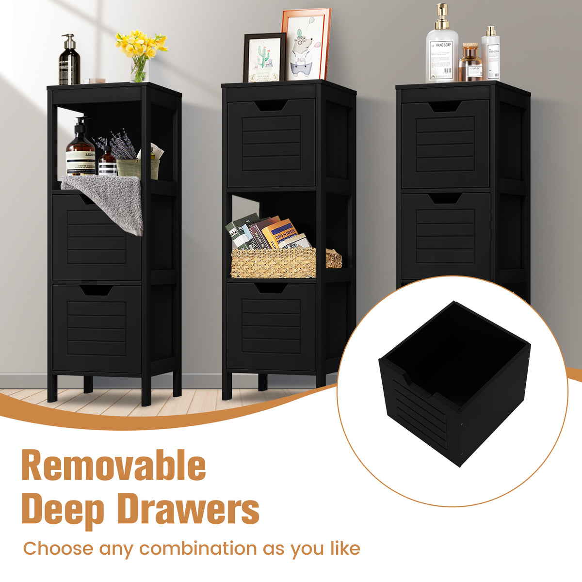 35 Inch Bathroom Storage Cabinet with Drawers - Black