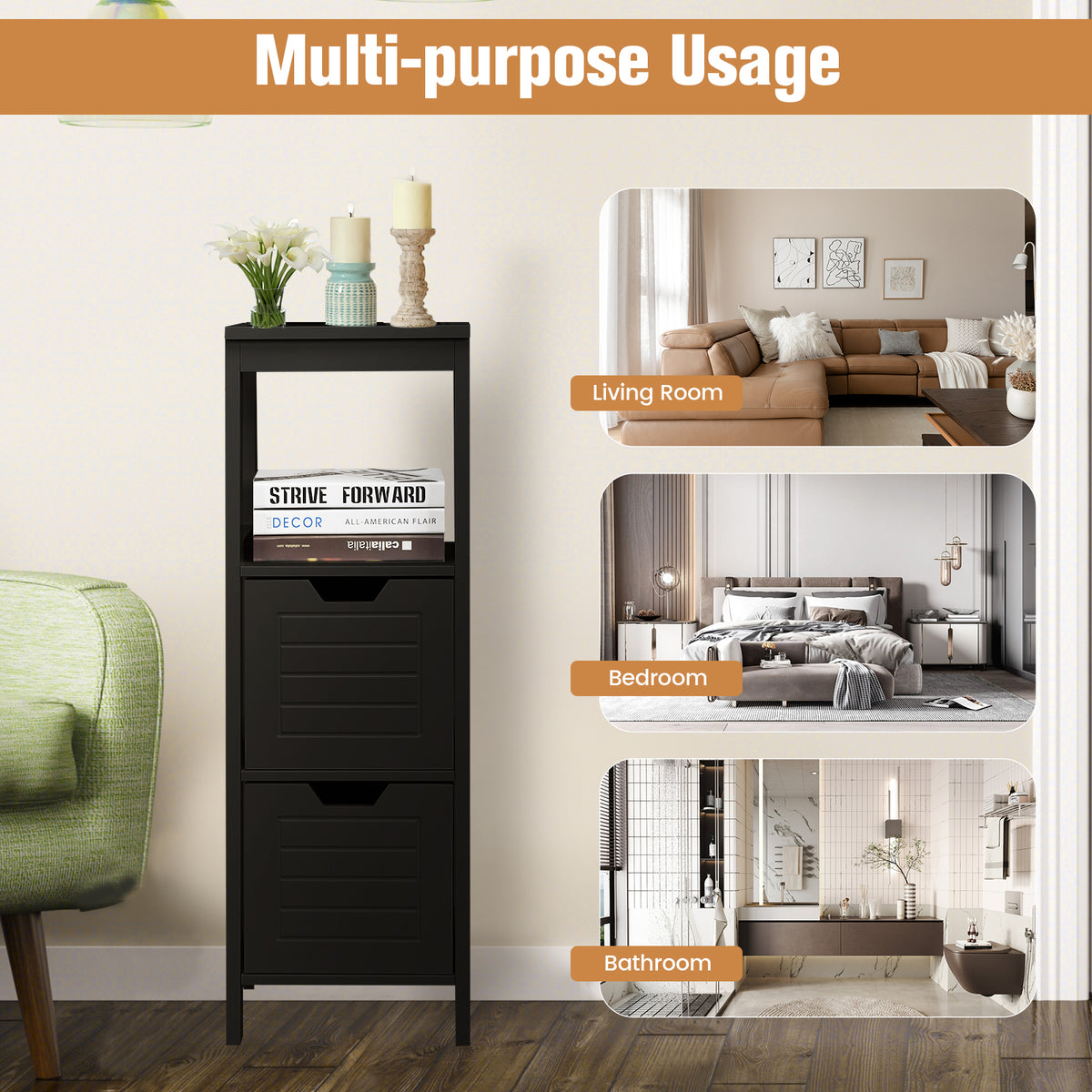 35 Inch Bathroom Storage Cabinet with Drawers - Black