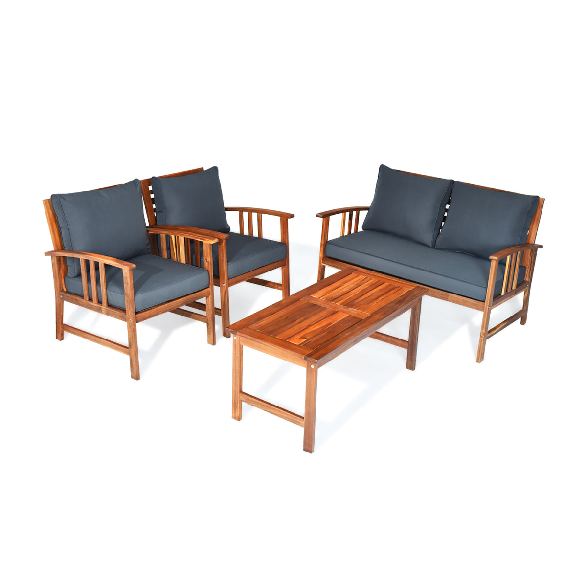 4-Piece Wooden Patio Sofa Set with Cushions - Gray