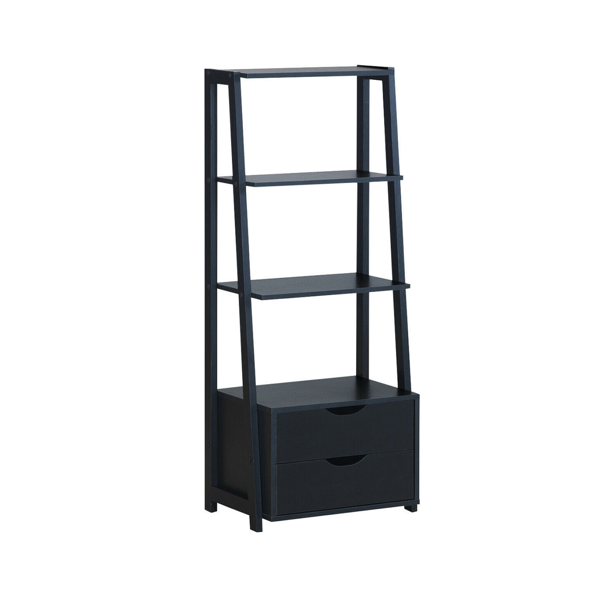 4-Tier Ladder Bookshelf with 2 Drawers Storage - Black