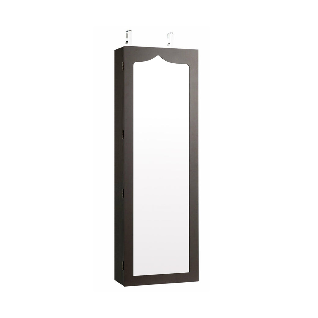 Wall-Mounted Jewelry Armoire with Mirror & LED Lights - Black
