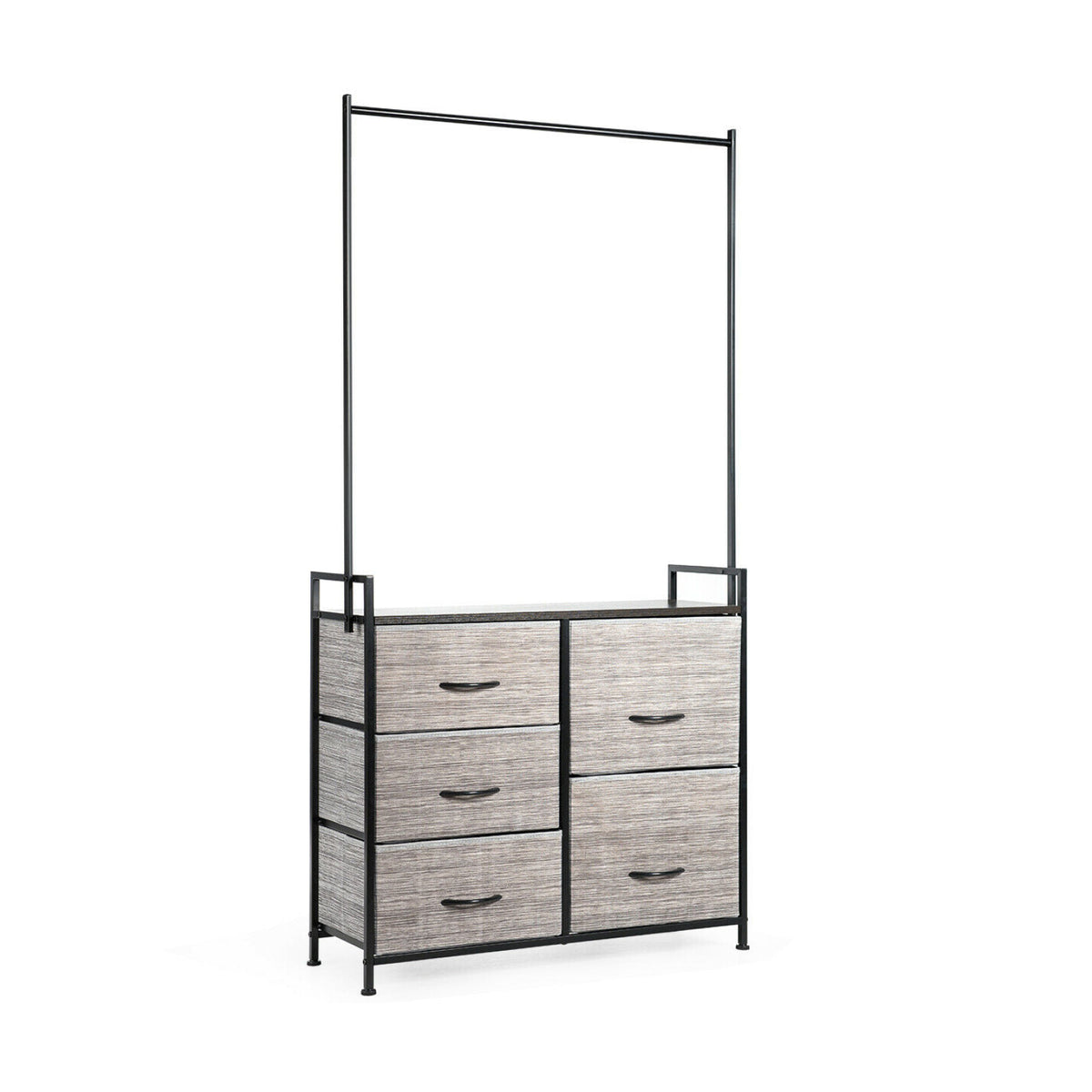 5 Fabric Drawer Dresser with Metal Frame and Wooden Top