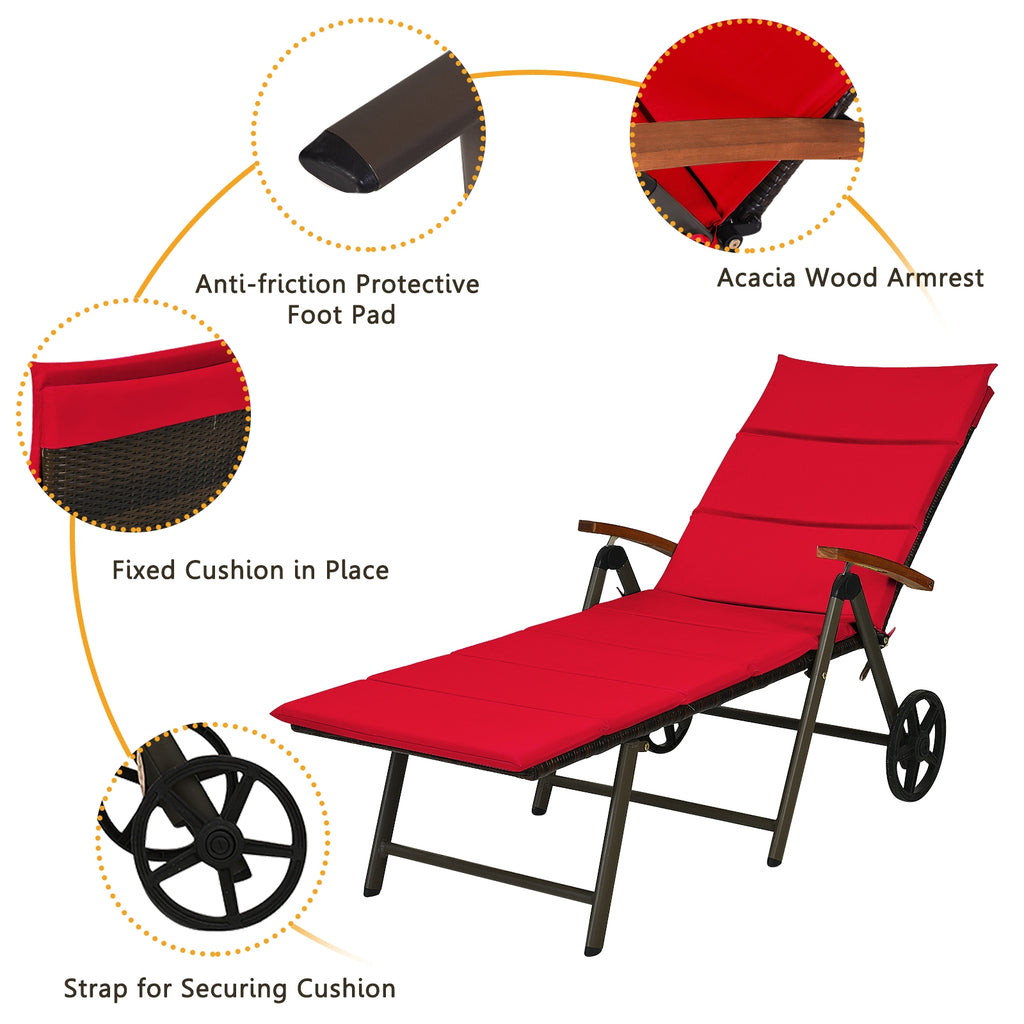 Foldable Wicker Outdoor Chaise Lounge Chair with Aluminum Frame