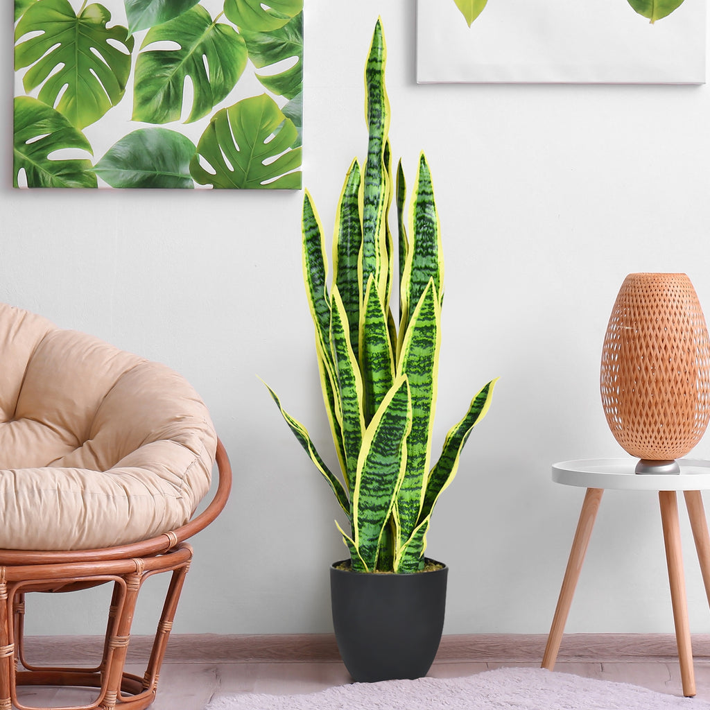 Artificial Snake Plant 35.5 Inch Indoor Outdoor Decor Green & Yellow Leaves
