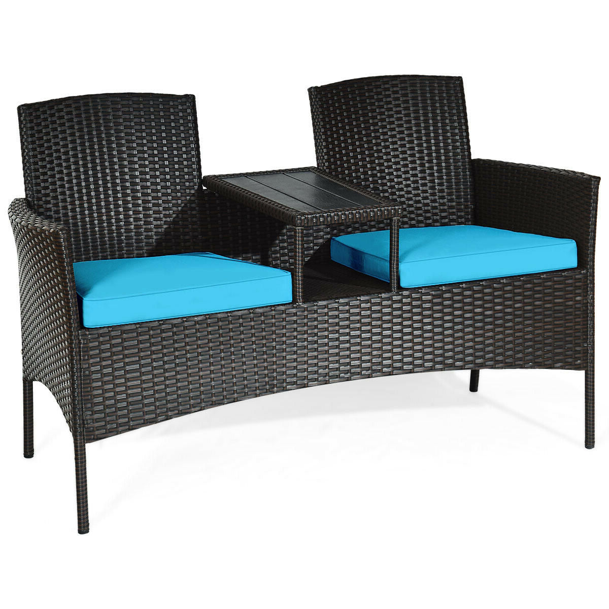 3-Piece Patio Rattan Rocker Chairs with Glass Table and Cushions - Beige