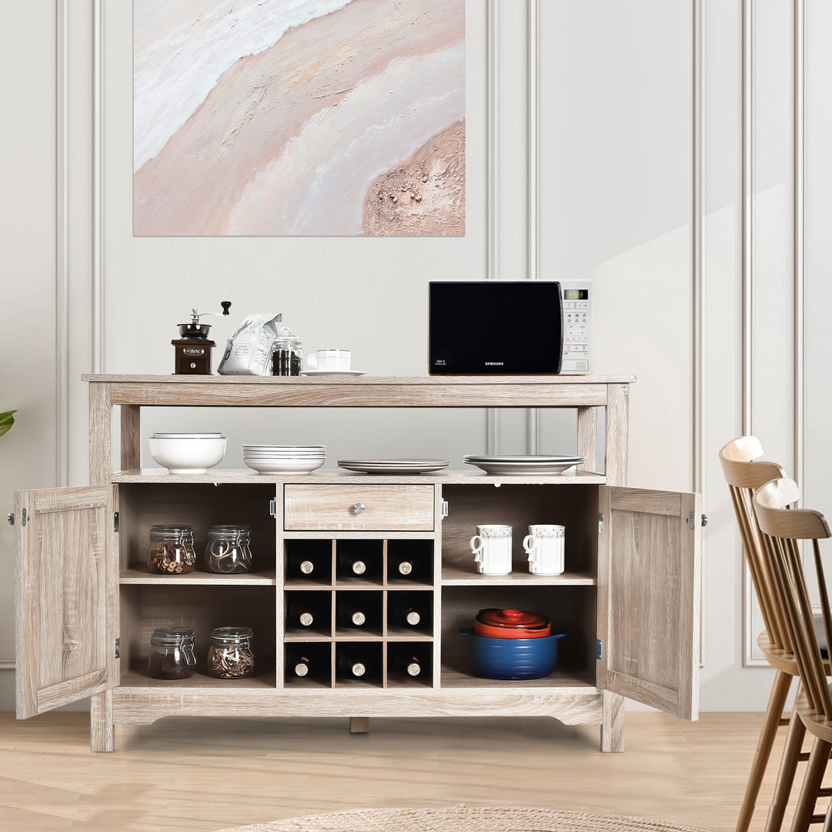 Buffet Sideboard with Wine Rack and Open Shelf - Gray