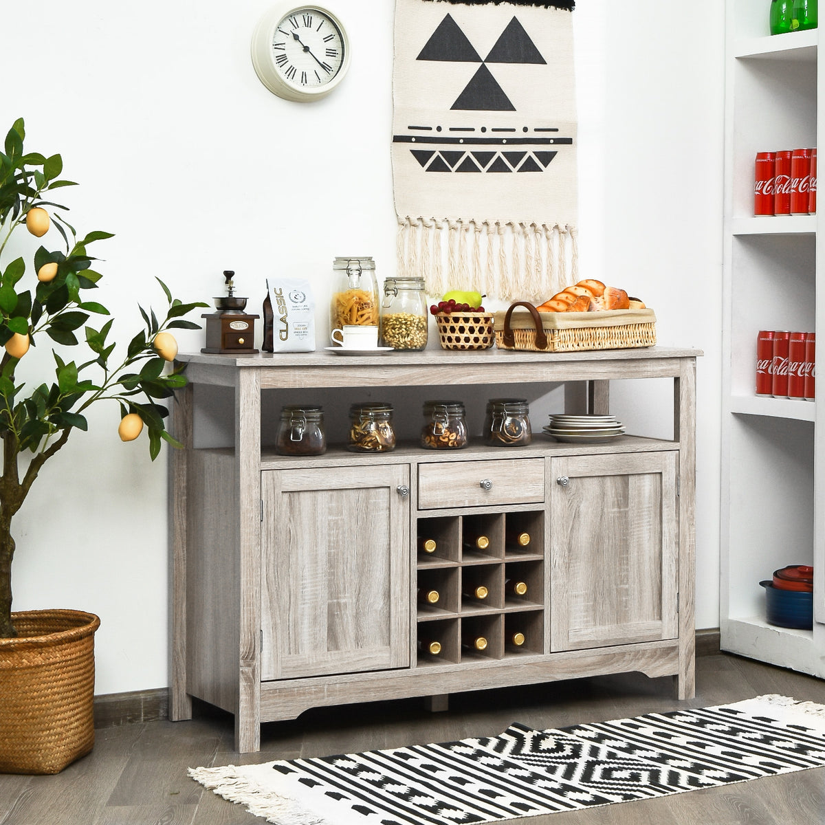 Buffet Sideboard with Wine Rack and Open Shelf - Gray
