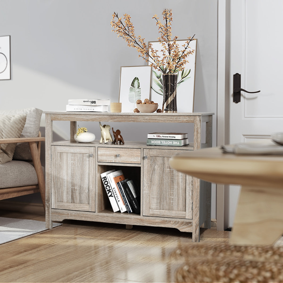 Buffet Sideboard with Wine Rack and Open Shelf - Gray