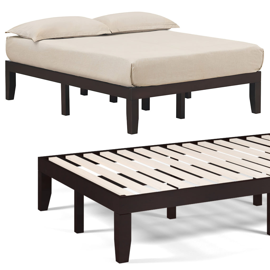 Full Size Platform Bed Frame with Wood Slats - Brown
