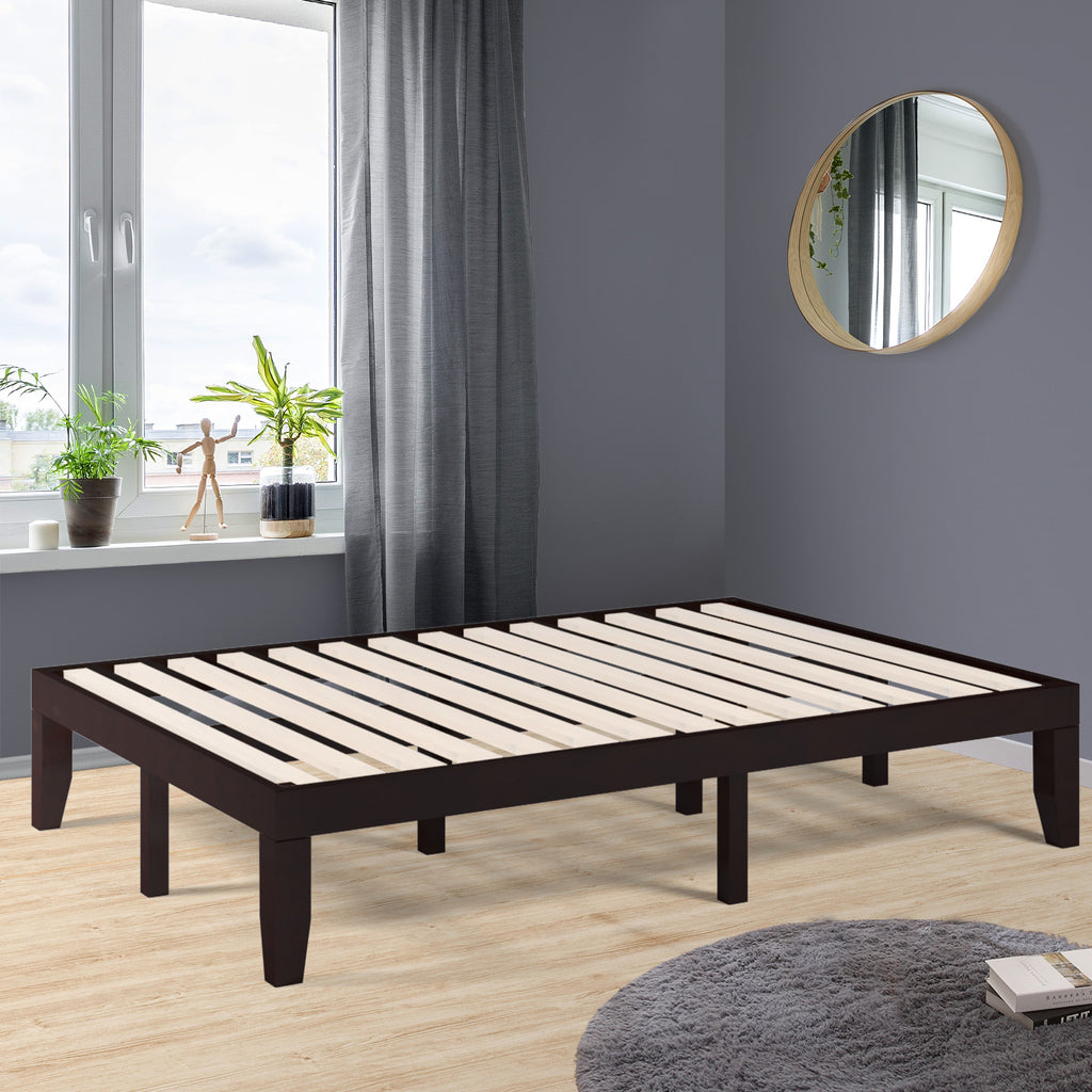 Full Size Platform Bed Frame with Wood Slats - Brown