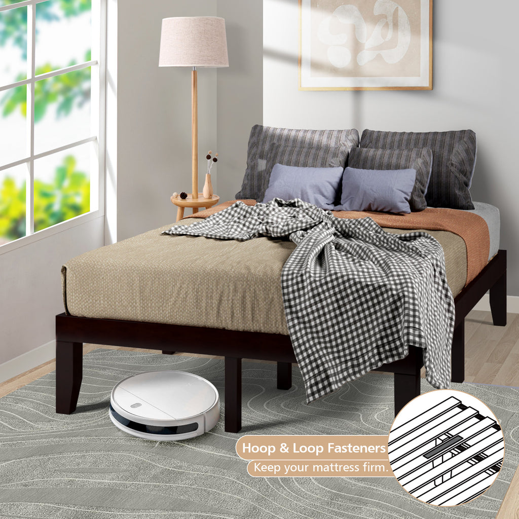 Full Size Platform Bed Frame with Wood Slats - Coffee