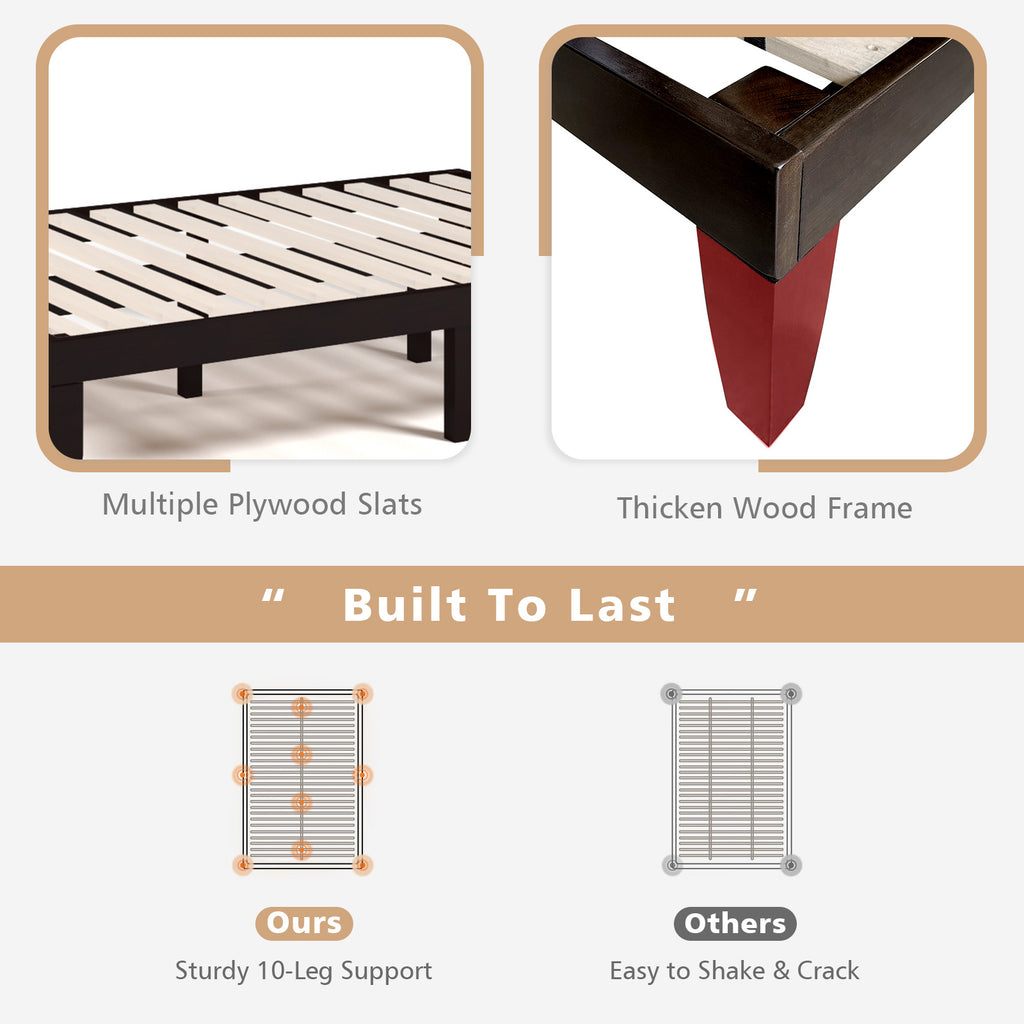 Full Size Platform Bed Frame with Wood Slats - Brown