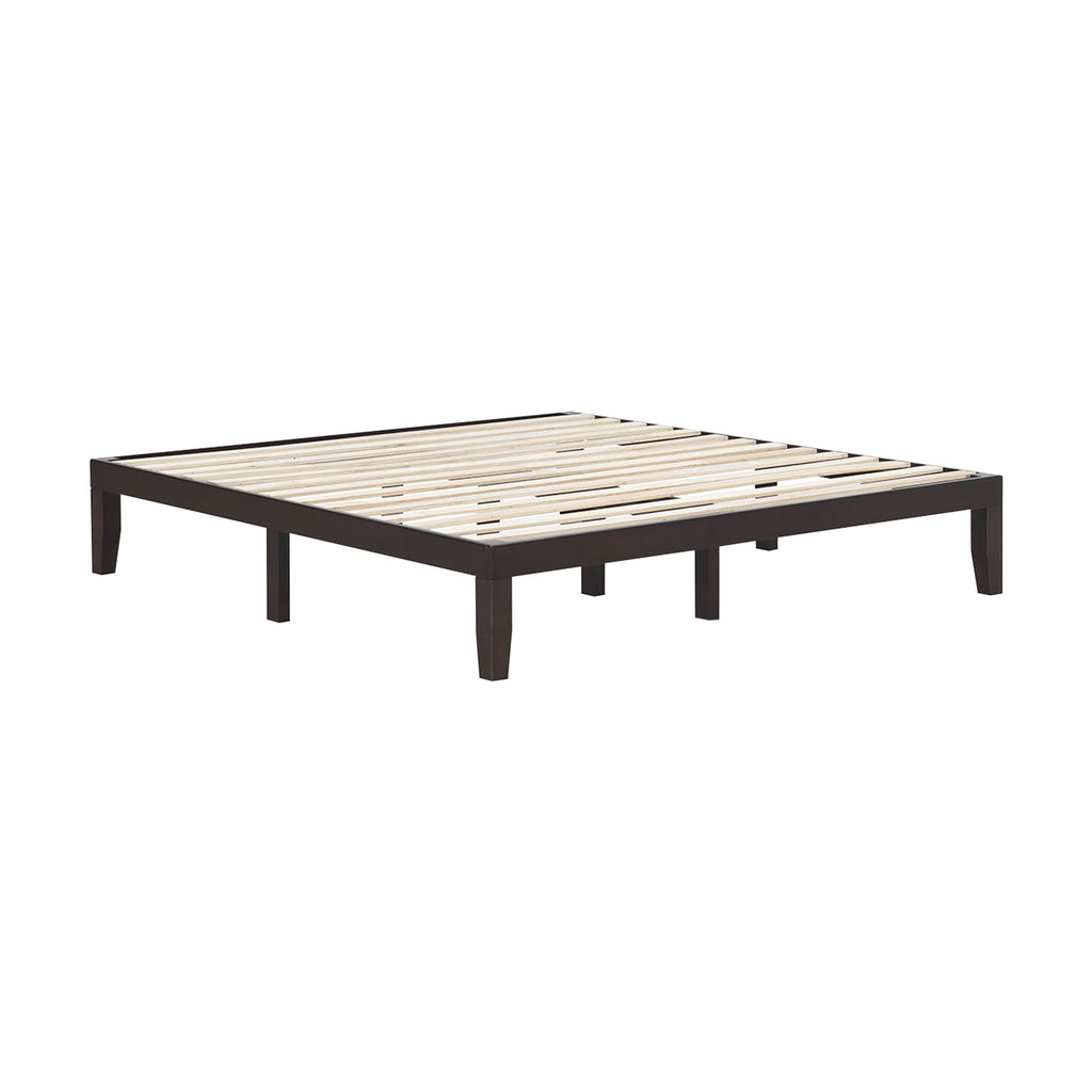 King Size Platform Bed Frame with Wood Slats - Brown