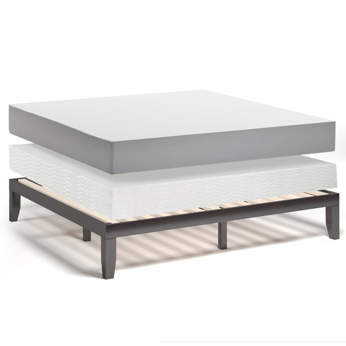 King Size Platform Bed Frame with Wood Slats - Brown