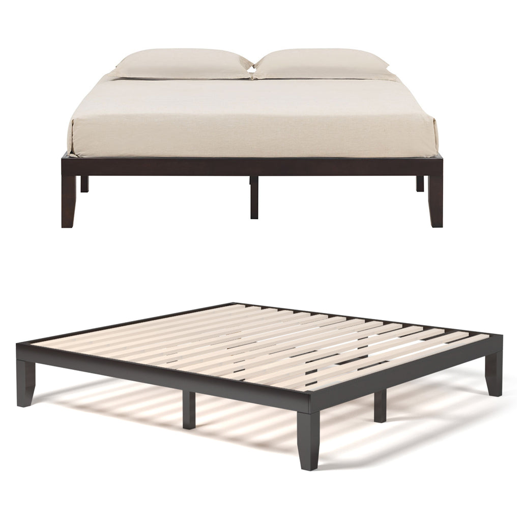 King Size Platform Bed Frame with Wood Slats - Brown