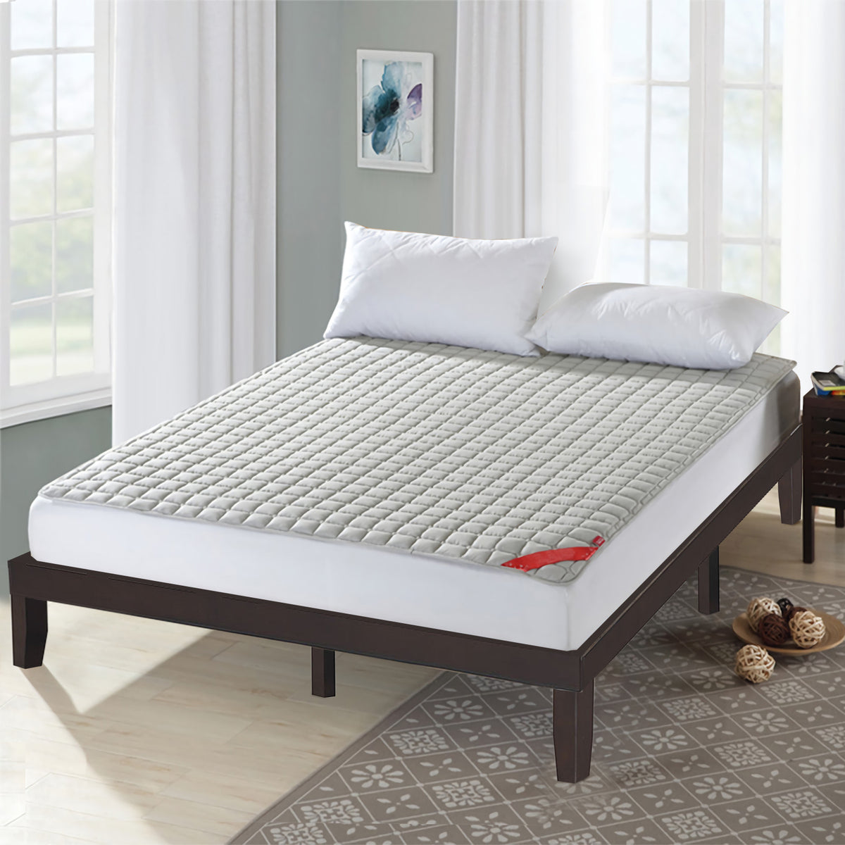 King Size Platform Bed Frame with Wood Slats - Brown