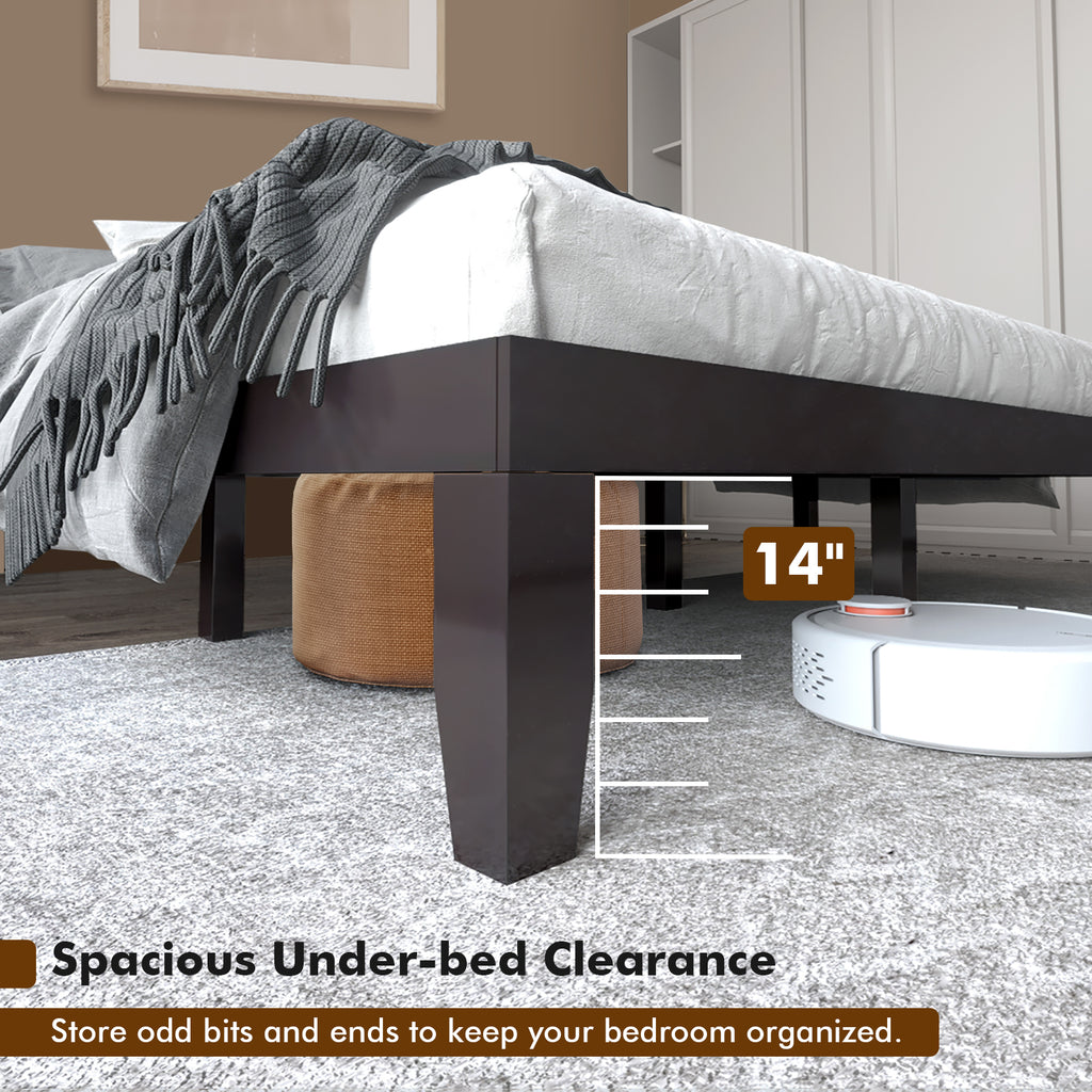 King Size Platform Bed Frame with Wood Slats - Brown