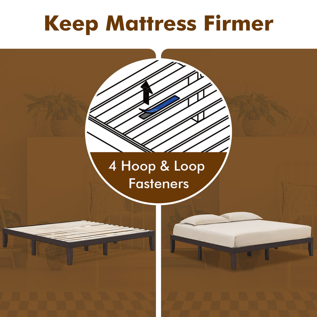 King Size Platform Bed Frame with Wood Slats - Brown