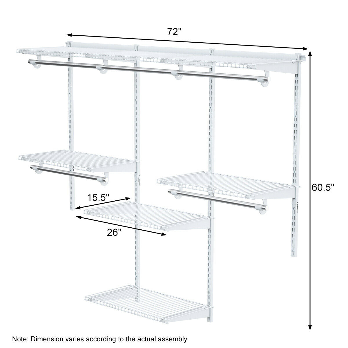 Adjustable Wall Mounted Closet Rack System 4-6 Feet