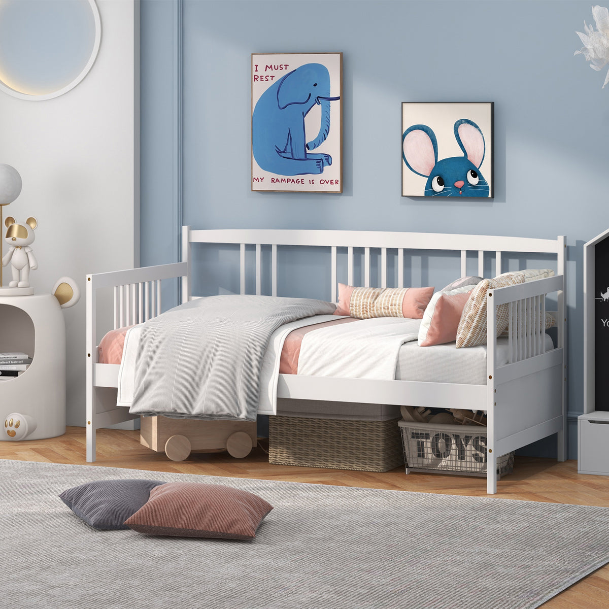Twin Size Daybed Frame with Wooden Slats Support - White