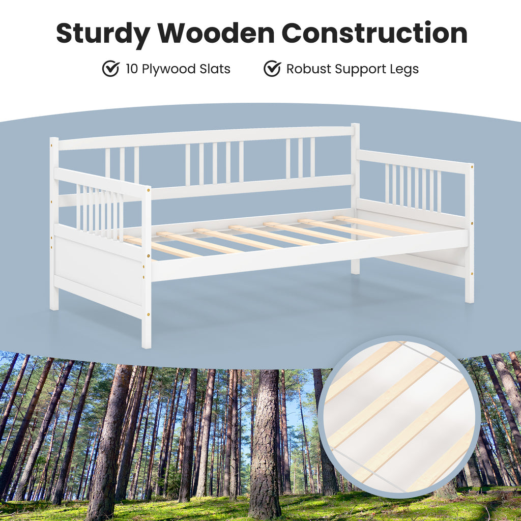 Twin Size Daybed Frame with Wooden Slats Support - White