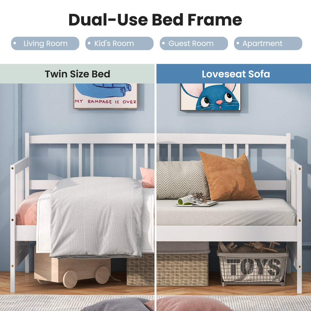 Twin Size Daybed Frame with Wooden Slats Support - White