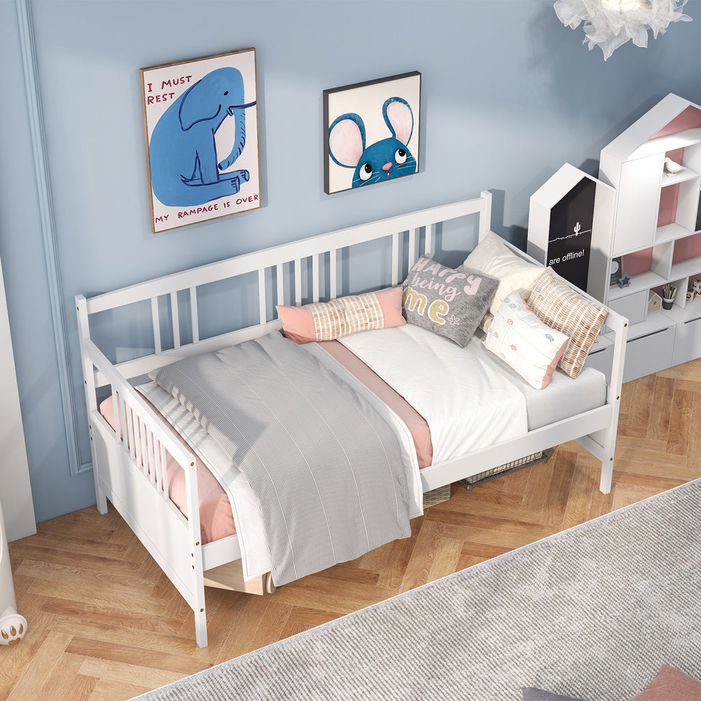 Twin Size Daybed Frame with Wooden Slats Support - White