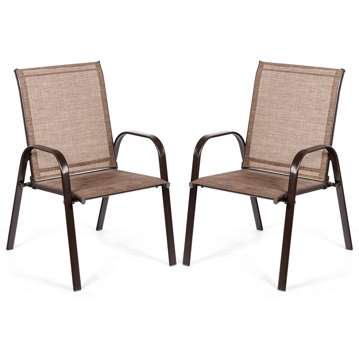 Outdoor Dining Chair with Armrest - Brown (Set of 2)