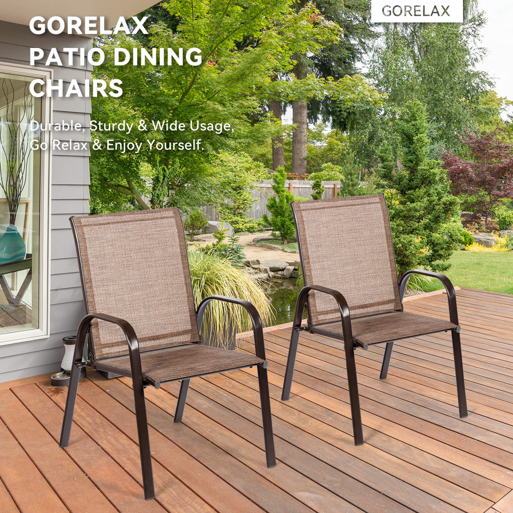 Outdoor Dining Chair with Armrest - Brown (Set of 2)