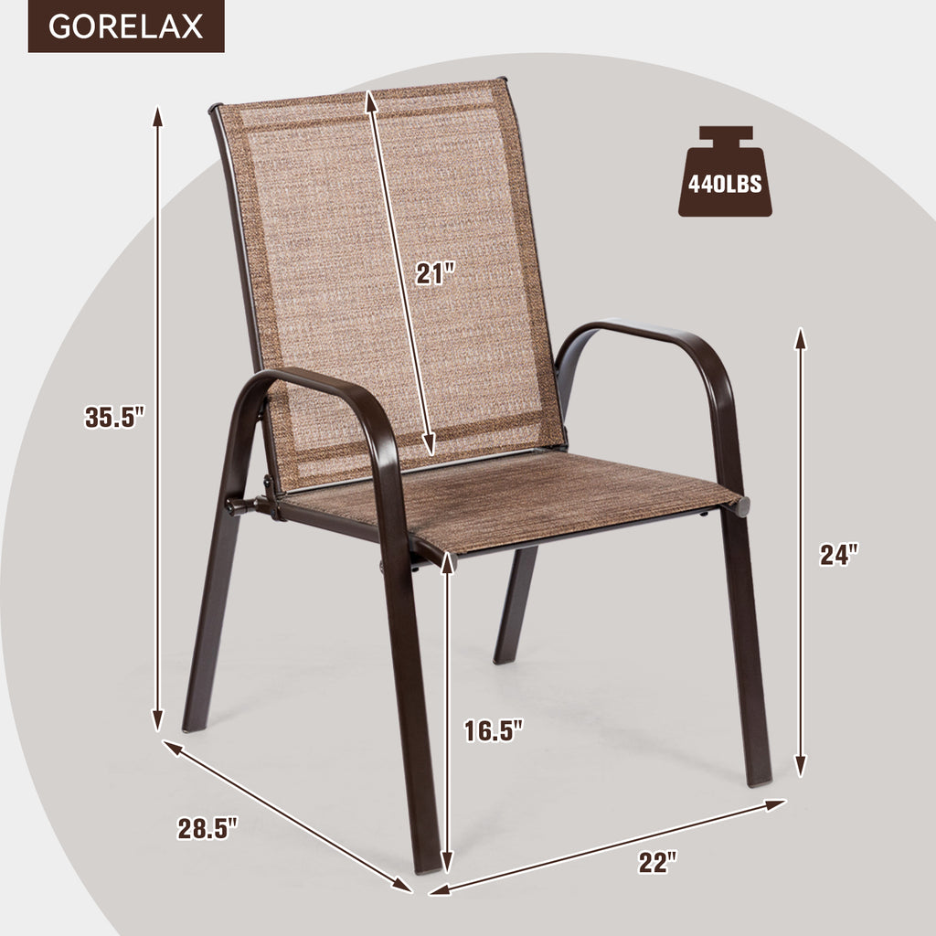 Outdoor Dining Chair with Armrest - Brown (Set of 2)