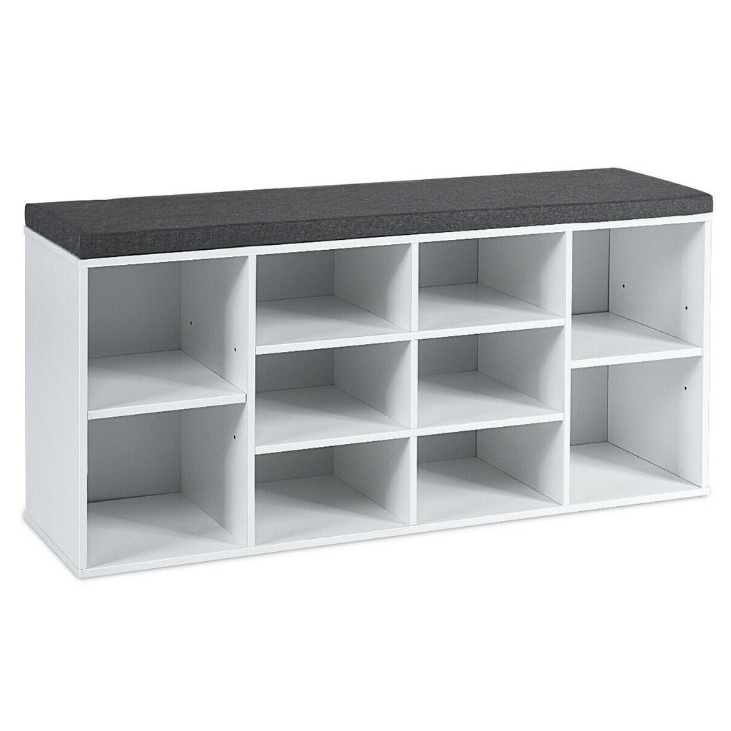 10-Cube Shoe Storage Bench with Cushion - White