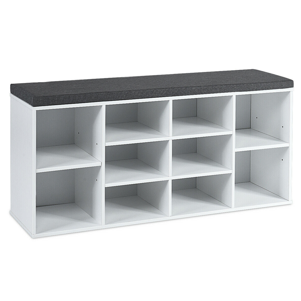 10-Cube Shoe Storage Bench with Cushion - White