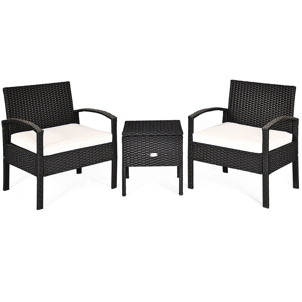 3 Pieces PE Rattan Wicker Sofa Set with Washable and Removable